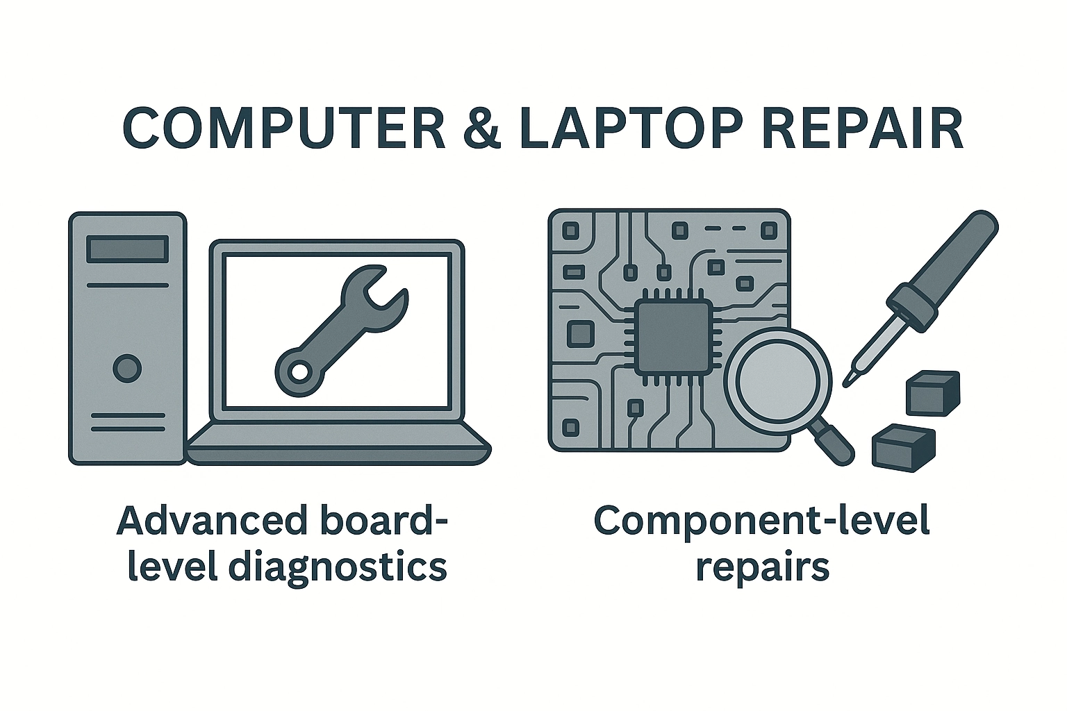 Exploded view of desktop computer parts